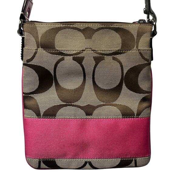 COACH Swing Pack Brown Signature C Logo Shoulder Crossbody Bag Hot Pink Brown - Picture 4 of 8
